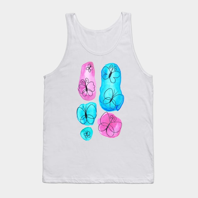 Watercolor Pink and Blue Butterflies Tank Top by saradaboru